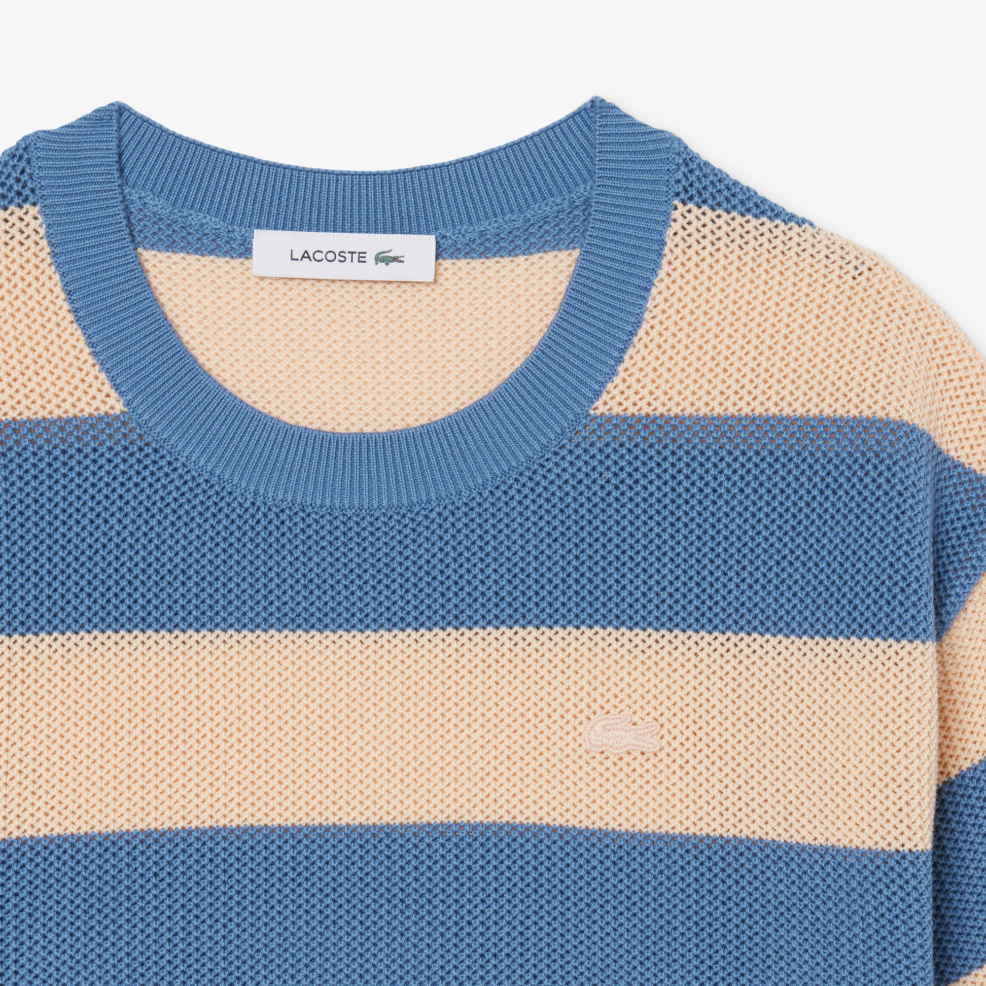 Áo Len Lacoste Nữ Dáng Oversize Dệt Lưới Kẻ Sọc