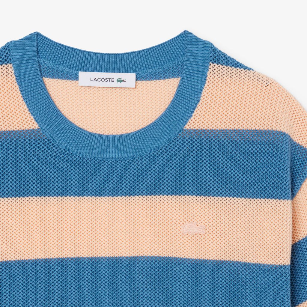 Áo Len Lacoste Nữ Dáng Oversize Dệt Lưới Kẻ Sọc