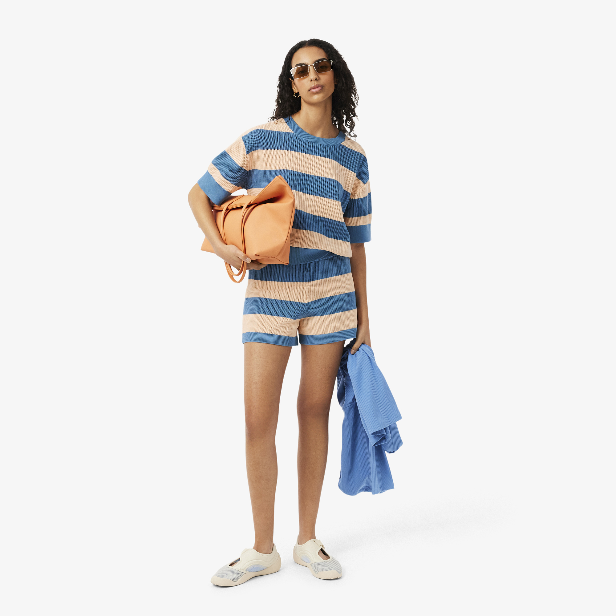 Áo Len Lacoste Nữ Dáng Oversize Dệt Lưới Kẻ Sọc