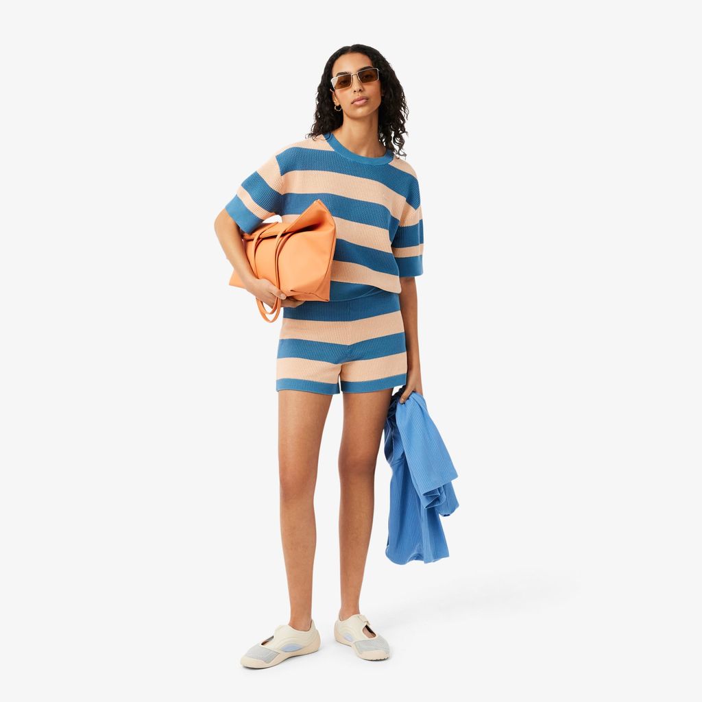 Áo Len Lacoste Nữ Dáng Oversize Dệt Lưới Kẻ Sọc
