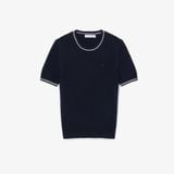Áo Len Lacoste Nữ Dáng Suông Dệt Sợi Cáp Tay Ngắn