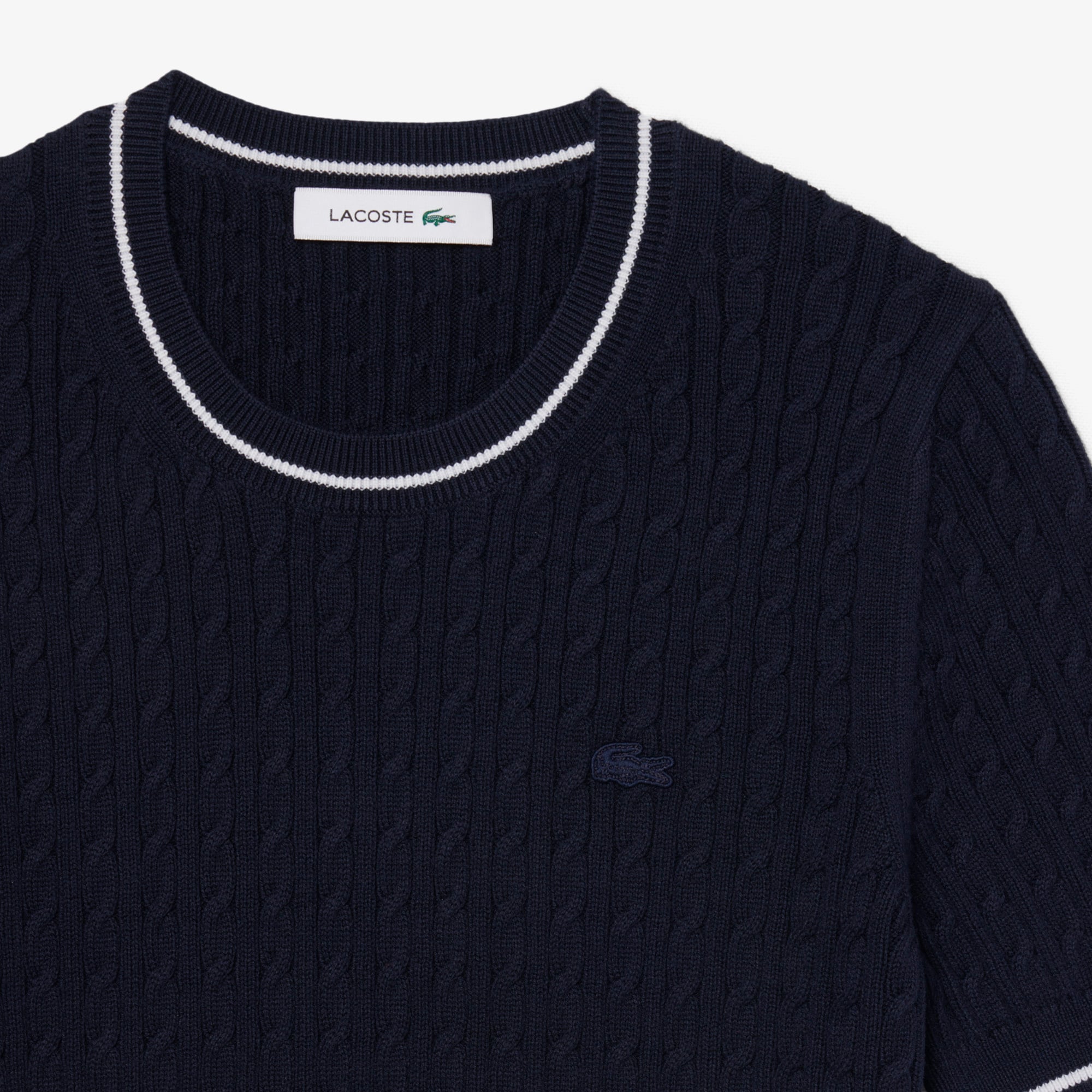 Áo Len Lacoste Nữ Dáng Suông Dệt Sợi Cáp Tay Ngắn