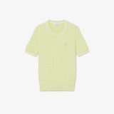 Áo Len Lacoste Nữ Dáng Suông Dệt Sợi Cáp Tay Ngắn