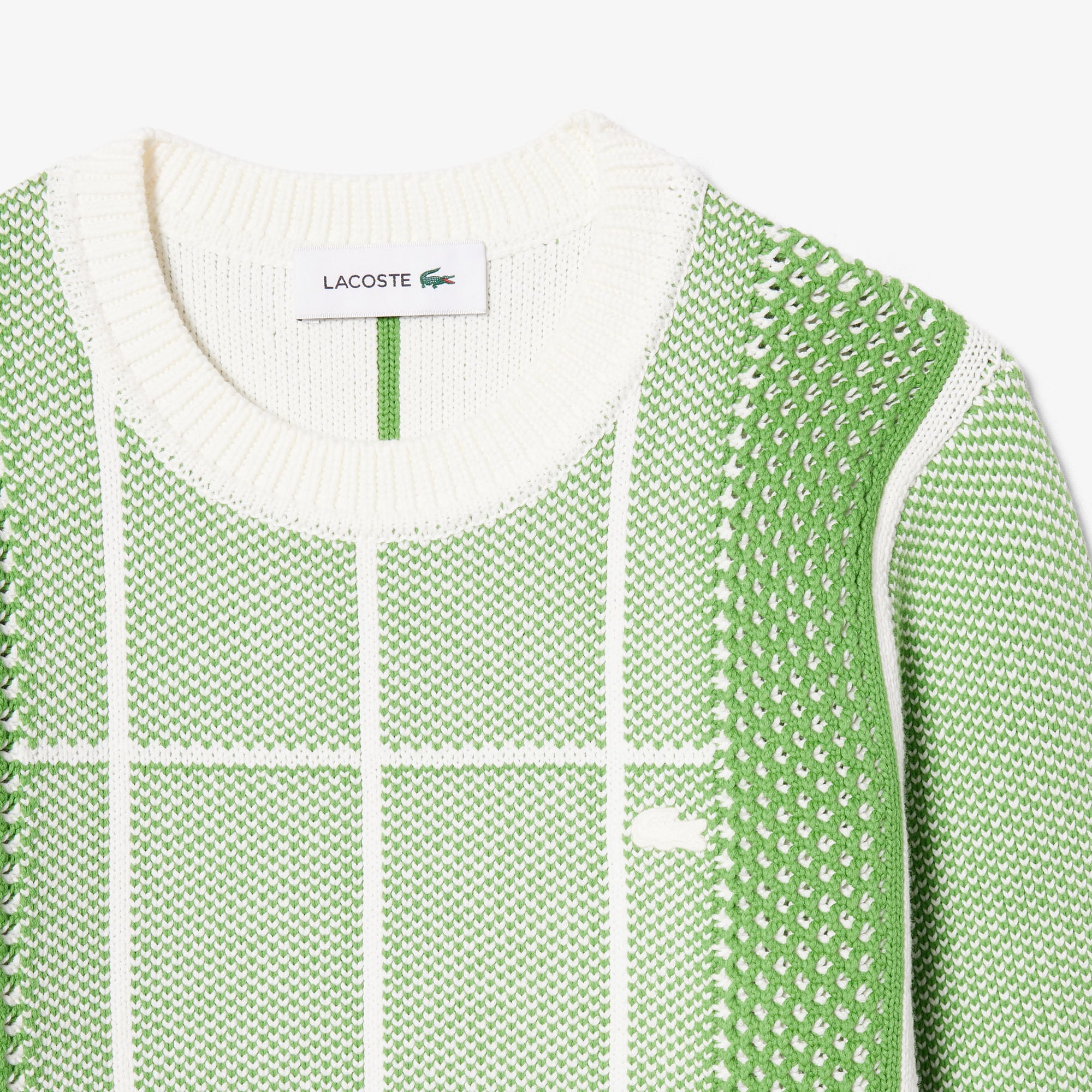 Áo Len Lacoste Nữ Dáng Suông Dệt Nổi In Hình Sân Tennis