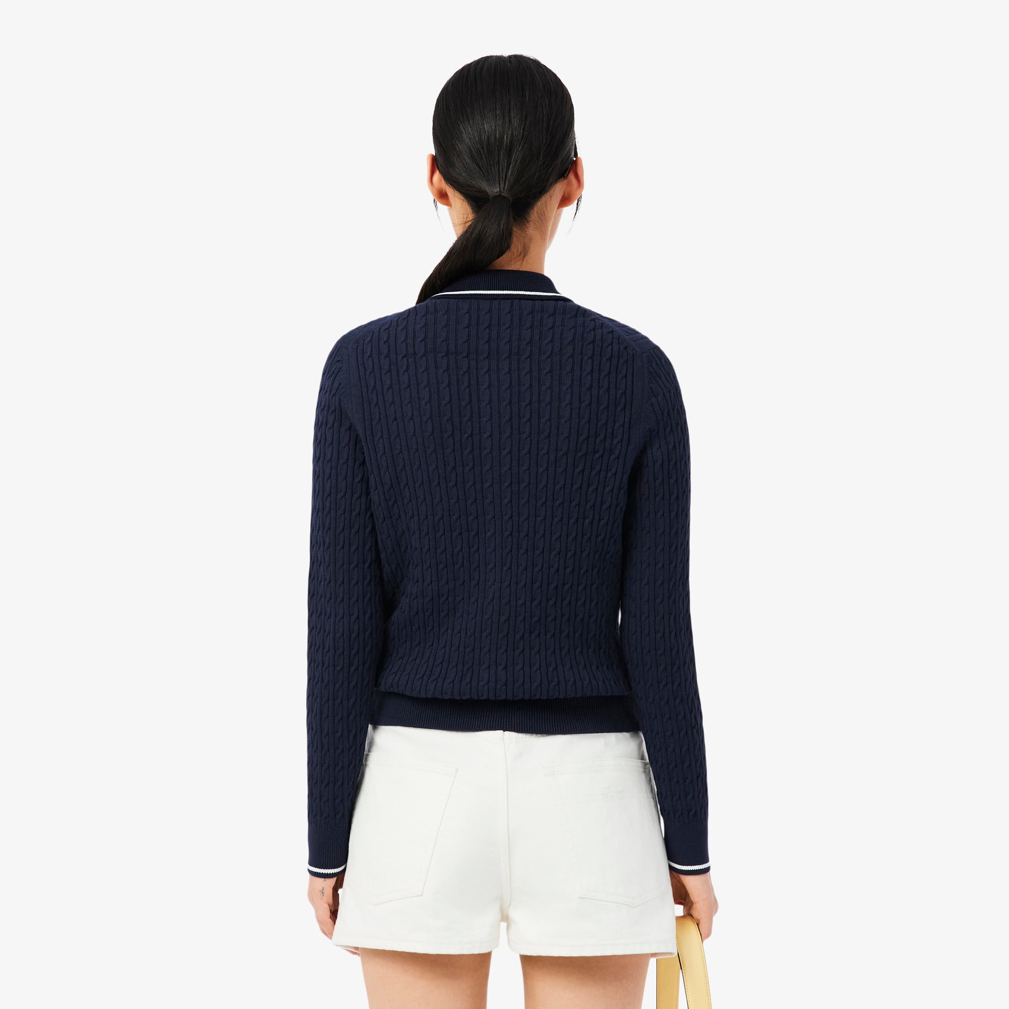 Áo Cardigan Lacoste Nữ Dáng Suông Đan Cáp Kẻ Sọc