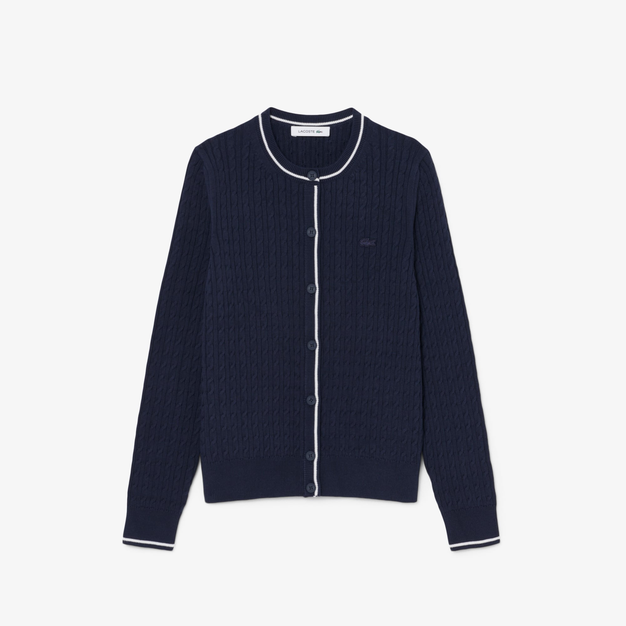 Áo Cardigan Lacoste Nữ Dáng Suông Đan Cáp Kẻ Sọc