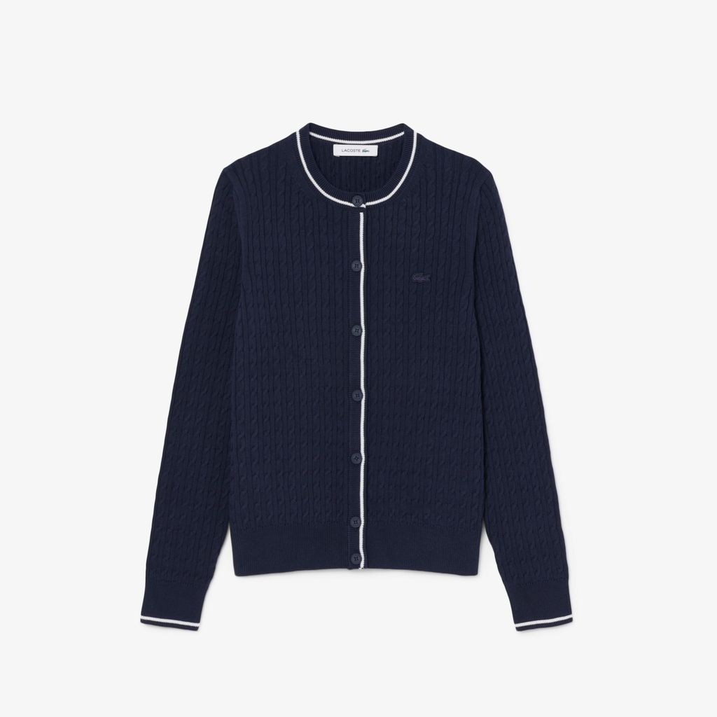 Áo Cardigan Lacoste Nữ Dáng Suông Đan Cáp Kẻ Sọc