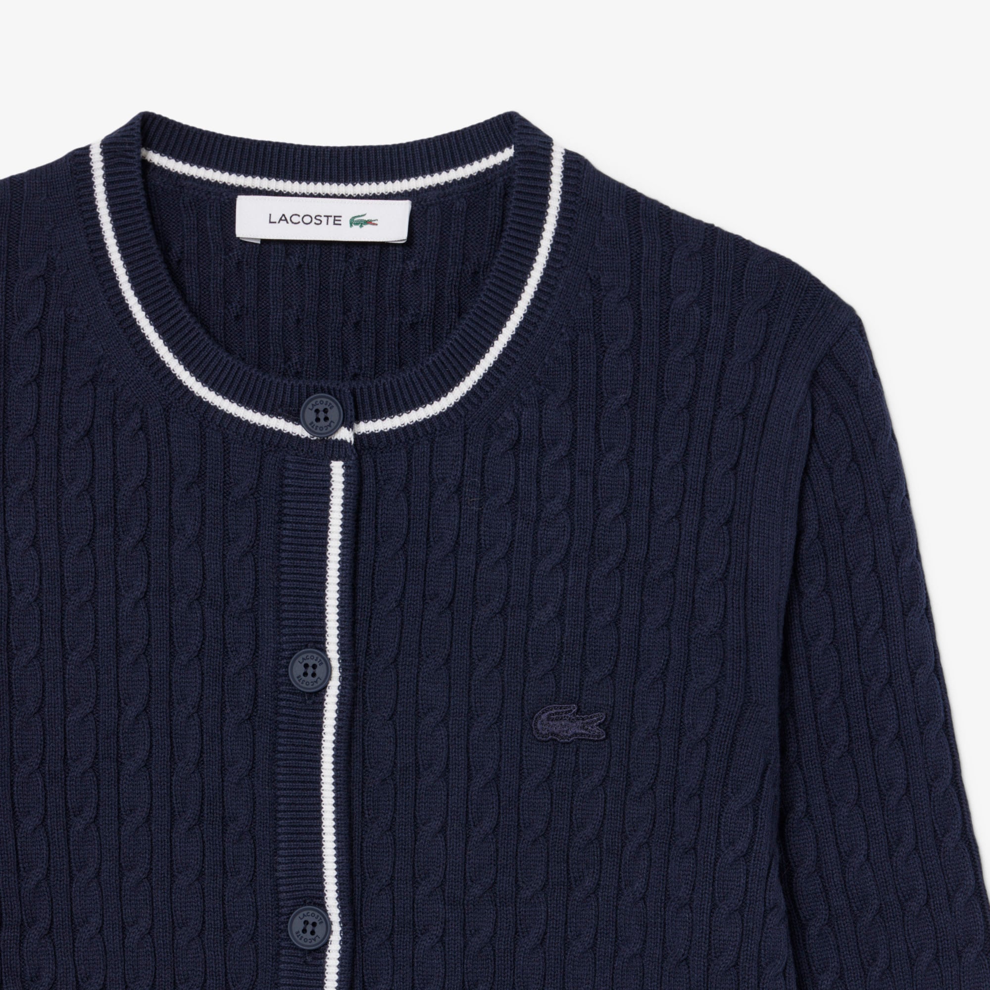 Áo Cardigan Lacoste Nữ Dáng Suông Đan Cáp Kẻ Sọc