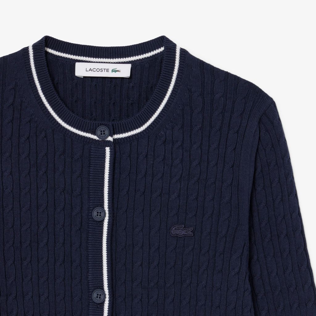 Áo Cardigan Lacoste Nữ Dáng Suông Đan Cáp Kẻ Sọc