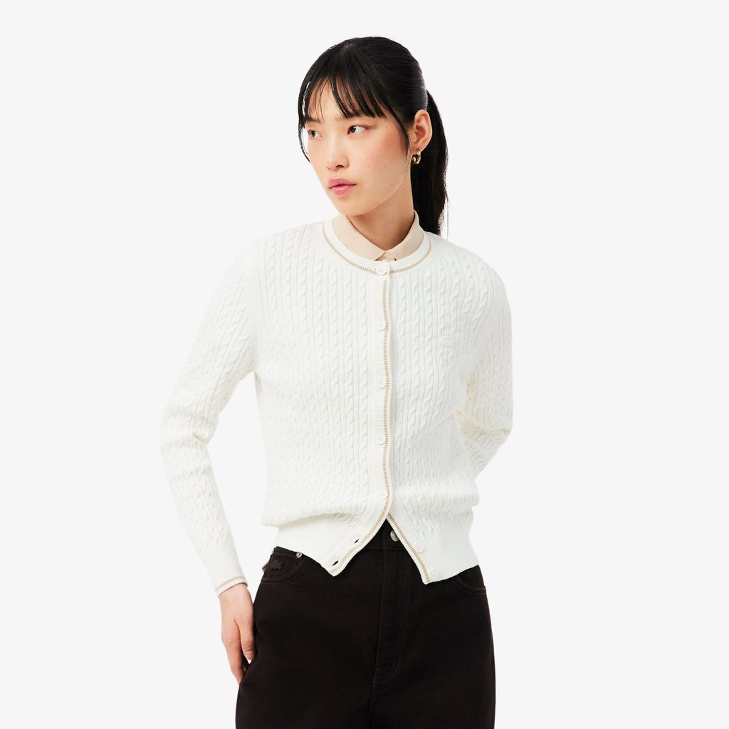 Áo Cardigan Lacoste Nữ Dáng Suông Đan Cáp Kẻ Sọc