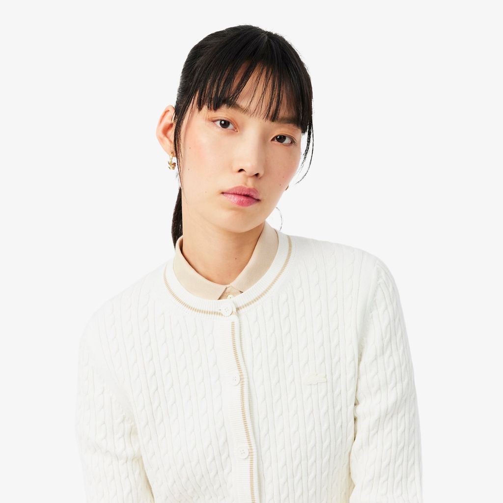 Áo Cardigan Lacoste Nữ Dáng Suông Đan Cáp Kẻ Sọc