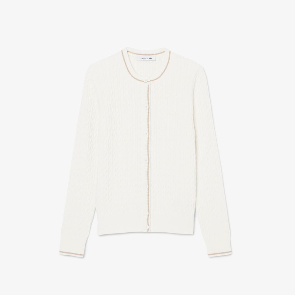 Áo Cardigan Lacoste Nữ Dáng Suông Đan Cáp Kẻ Sọc