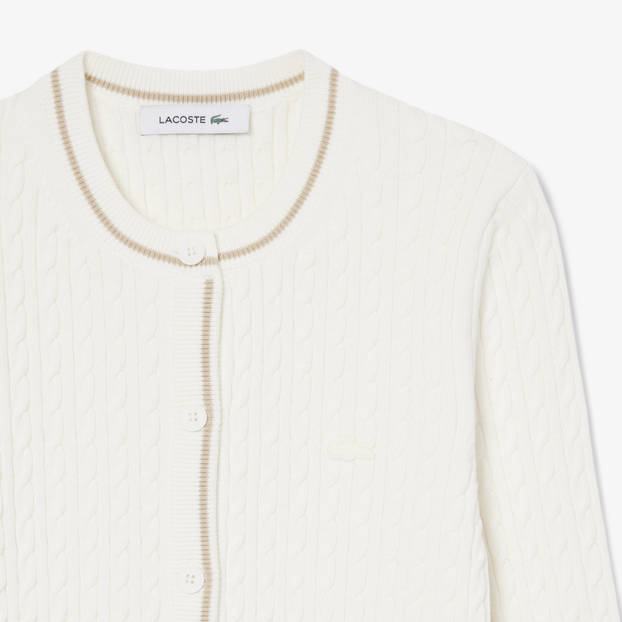 Áo Cardigan Lacoste Nữ Dáng Suông Đan Cáp Kẻ Sọc