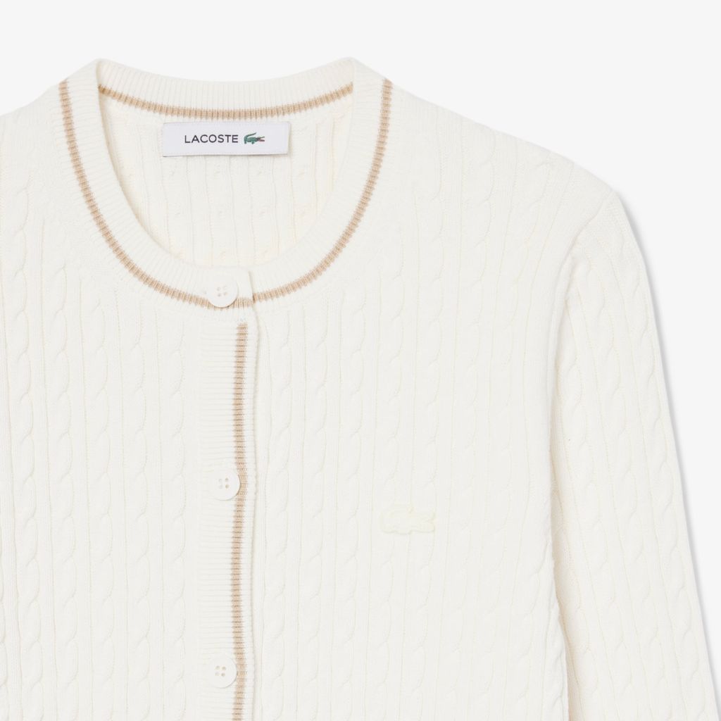 Áo Cardigan Lacoste Nữ Dáng Suông Đan Cáp Kẻ Sọc