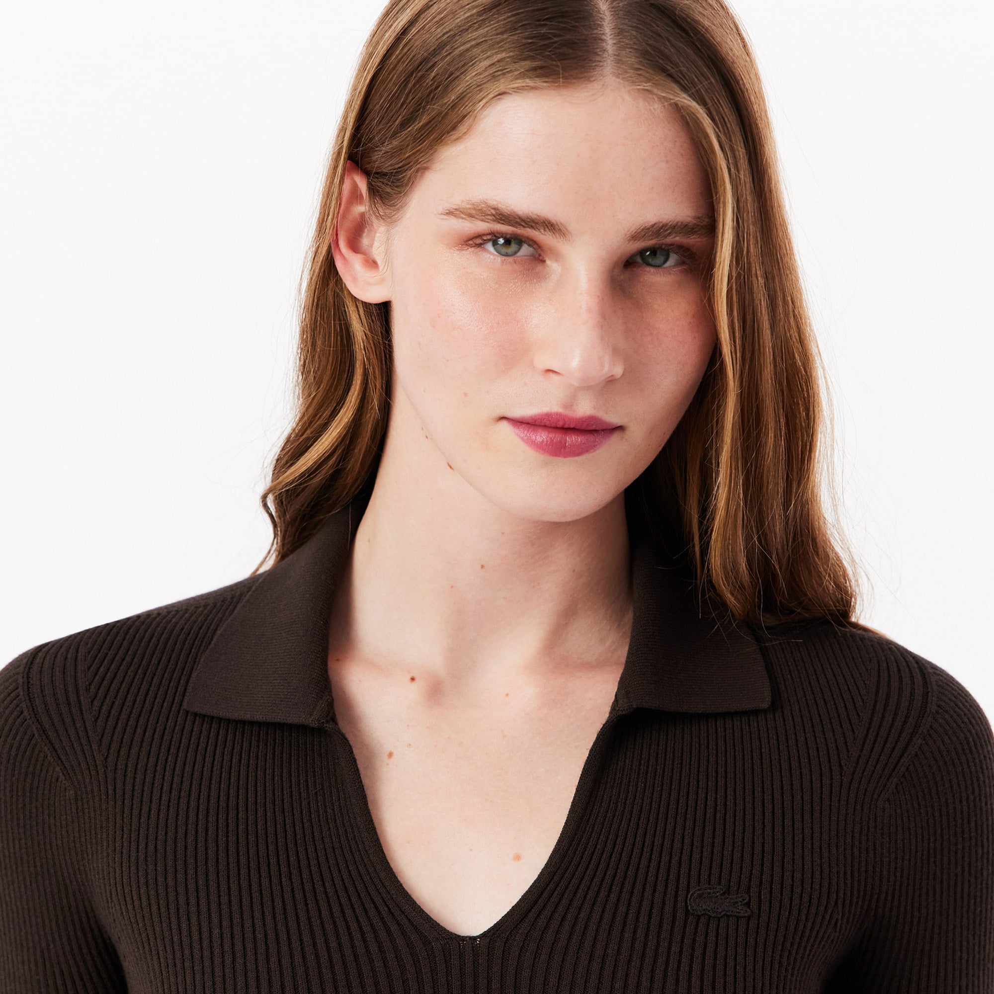 Áo Polo Len Lacoste Nữ Dáng Oversize Dệt 3D Tay Ngắn