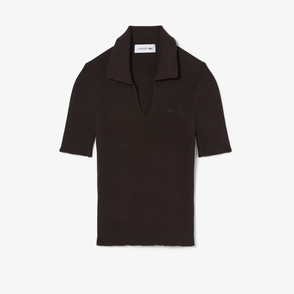 Áo Polo Len Lacoste Nữ Dáng Oversize Dệt 3D Tay Ngắn