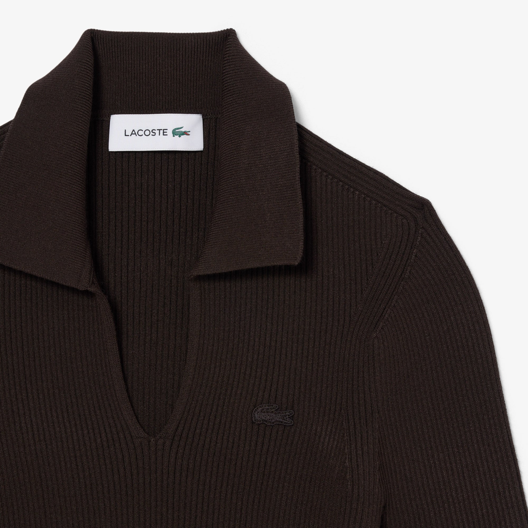 Áo Polo Len Lacoste Nữ Dáng Oversize Dệt 3D Tay Ngắn
