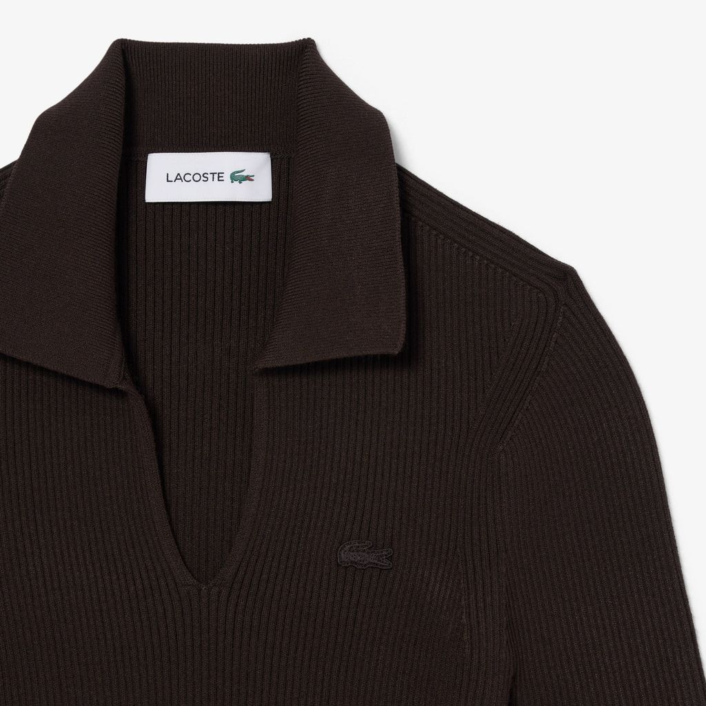 Áo Polo Len Lacoste Nữ Dáng Oversize Dệt 3D Tay Ngắn
