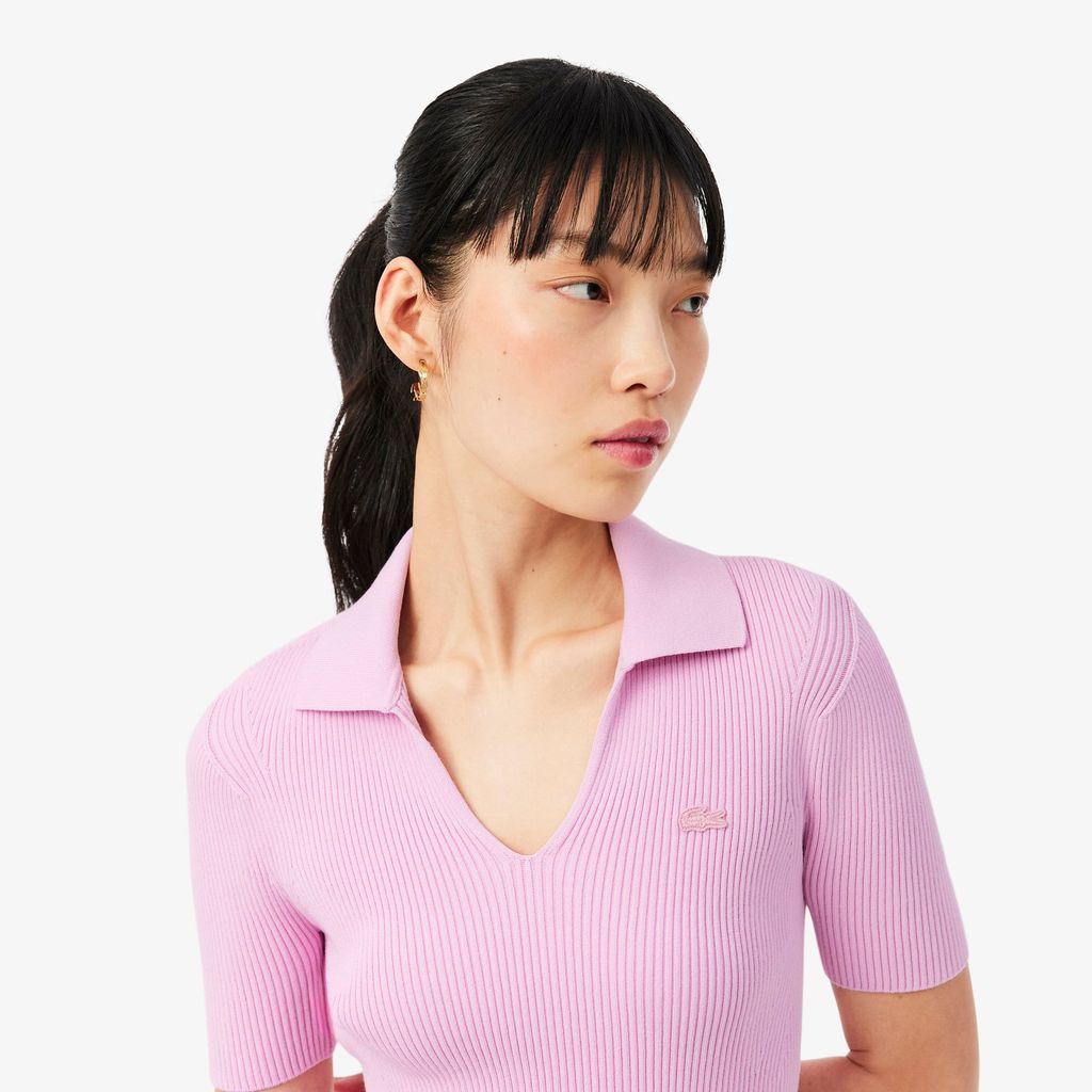 Áo Polo Len Lacoste Nữ Dáng Oversize Dệt 3D Tay Ngắn