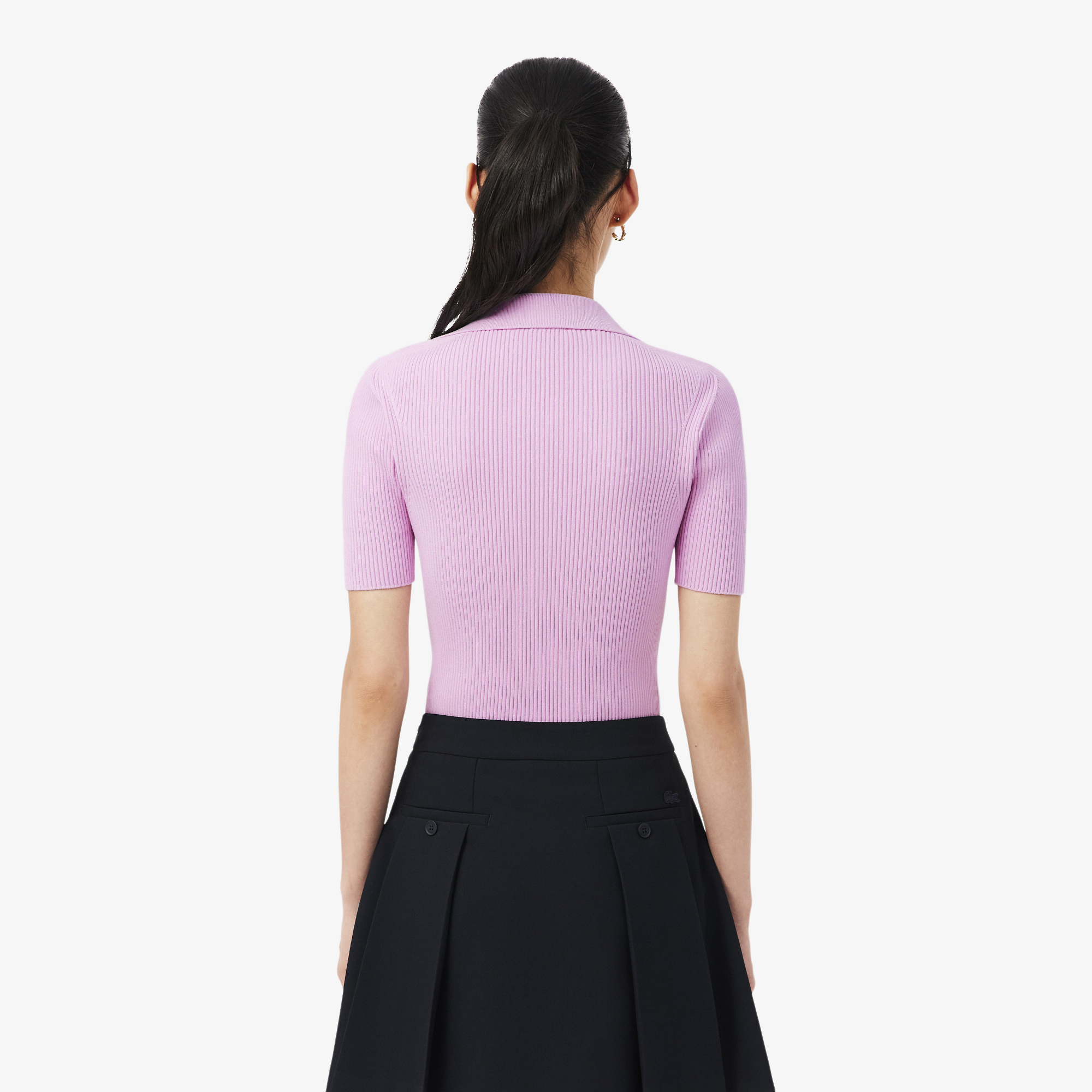 Áo Polo Len Lacoste Nữ Dáng Oversize Dệt 3D Tay Ngắn