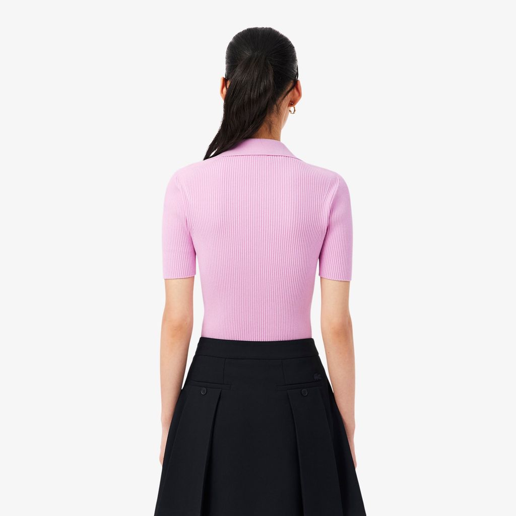 Áo Polo Len Lacoste Nữ Dáng Oversize Dệt 3D Tay Ngắn