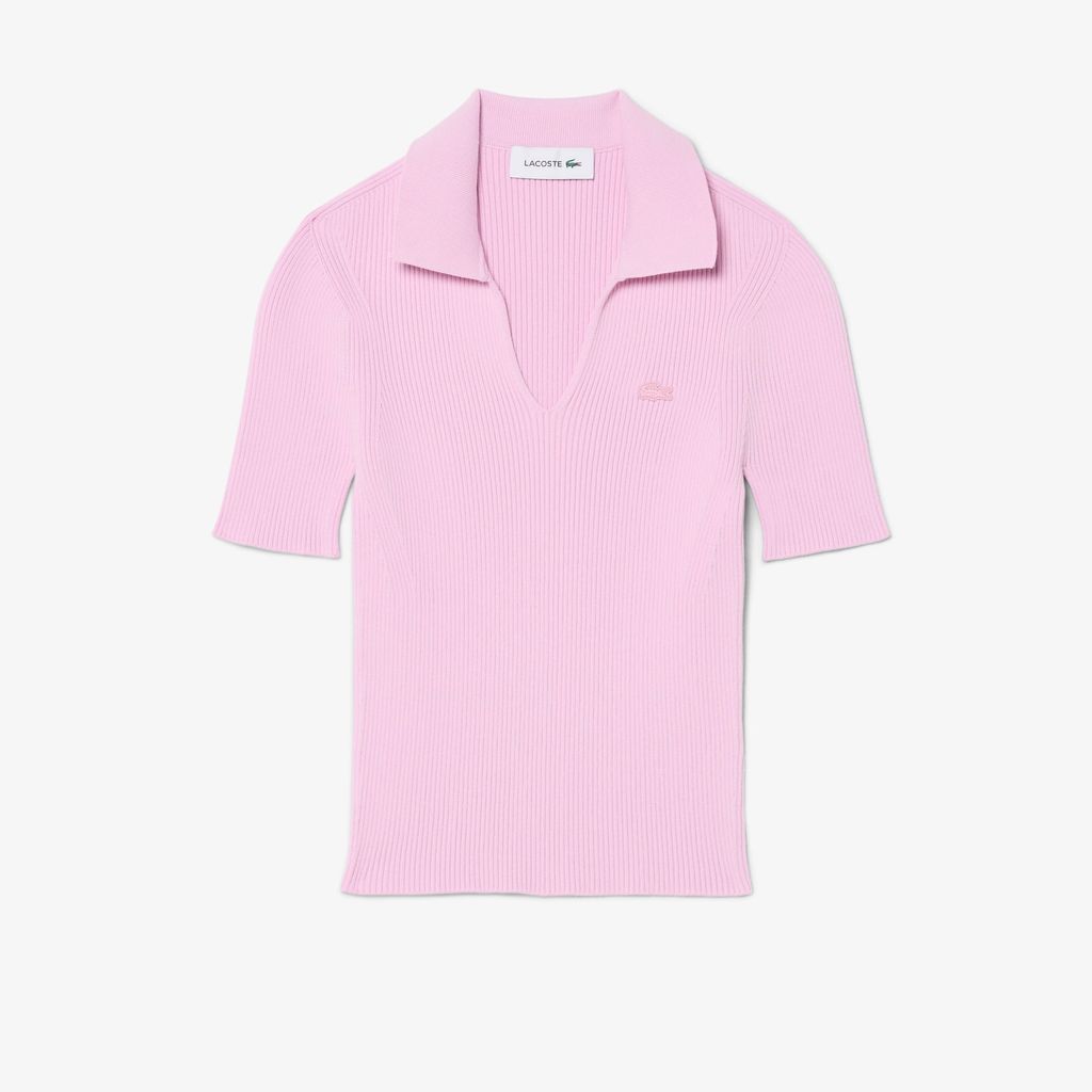Áo Polo Len Lacoste Nữ Dáng Oversize Dệt 3D Tay Ngắn