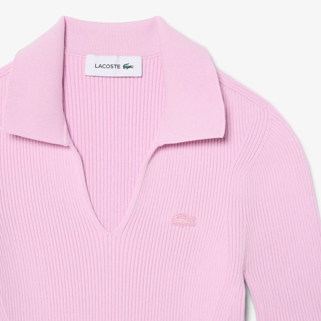 Áo Polo Len Lacoste Nữ Dáng Oversize Dệt 3D Tay Ngắn