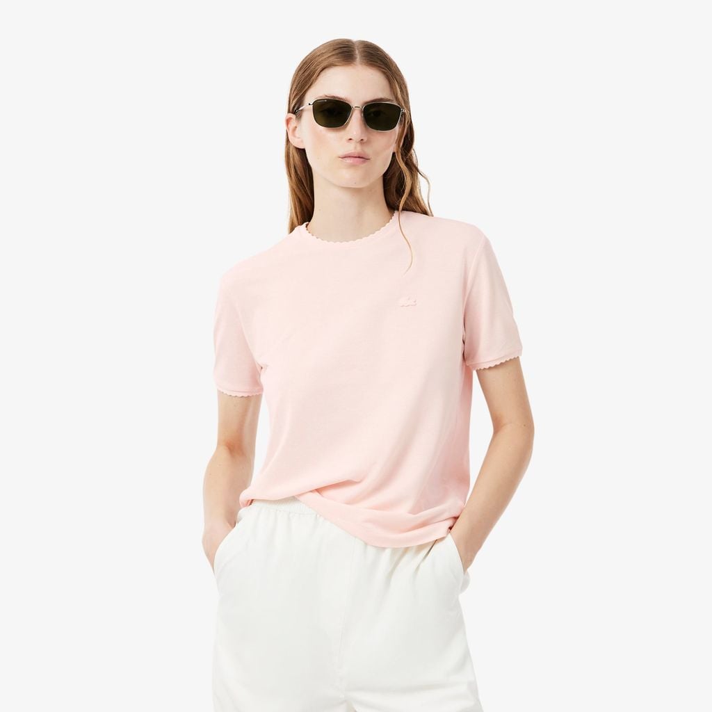 Áo Thun Lacoste Nữ Cổ Tròn Viền Lượn Sóng