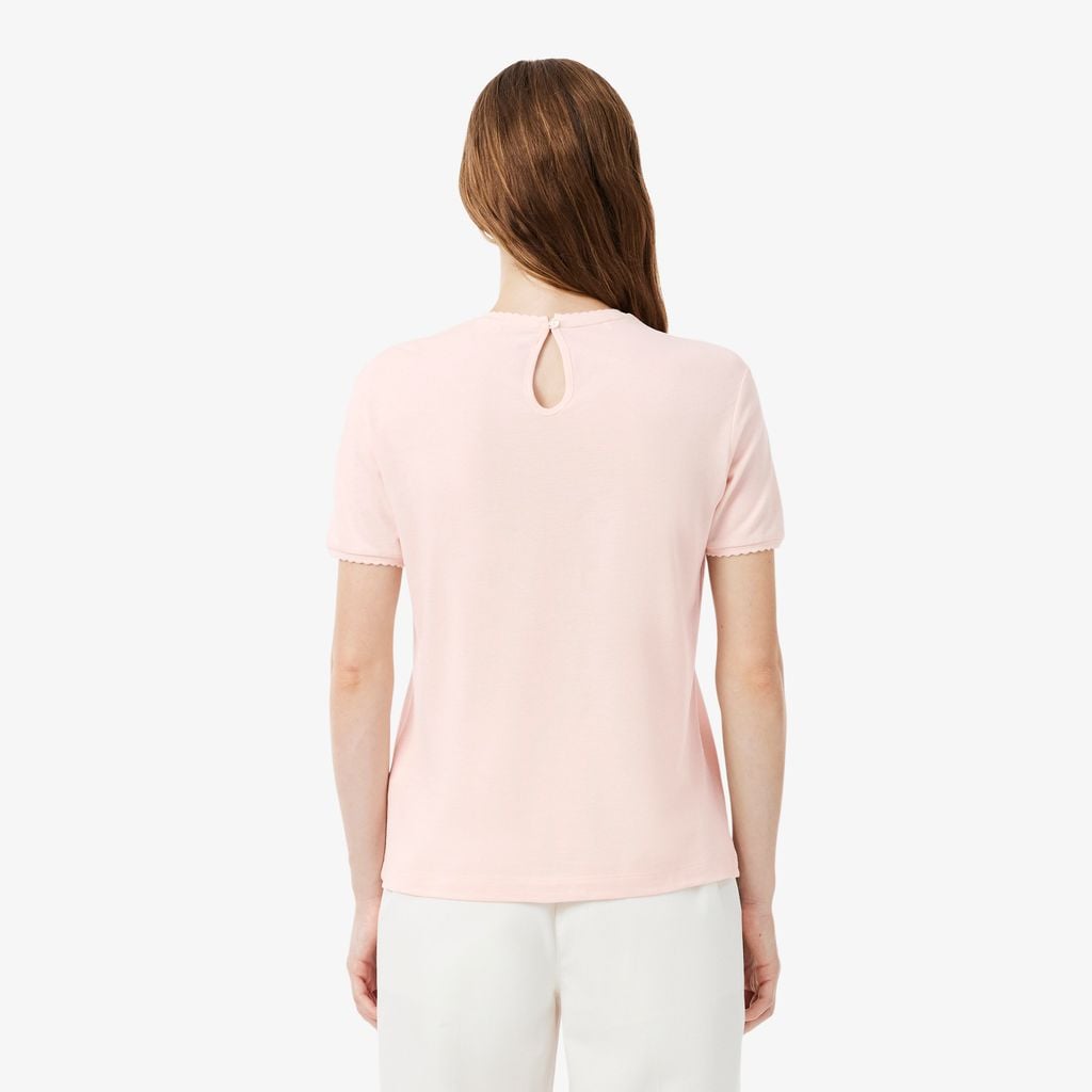 Áo Thun Lacoste Nữ Cổ Tròn Viền Lượn Sóng