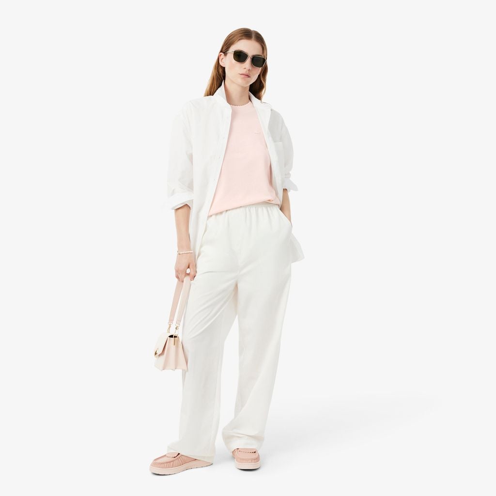 Áo Thun Lacoste Nữ Cổ Tròn Viền Lượn Sóng