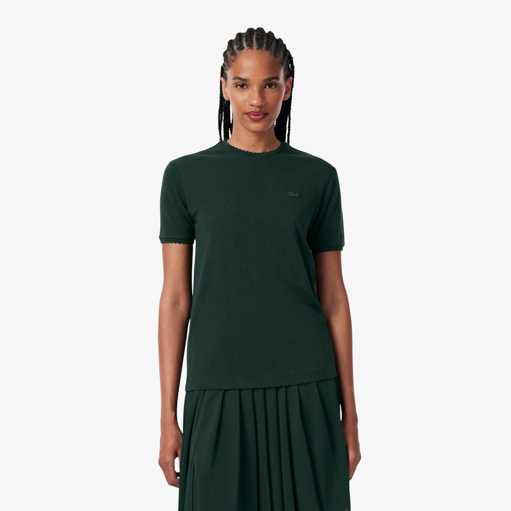 Áo Thun Lacoste Nữ Cổ Tròn Viền Lượn Sóng