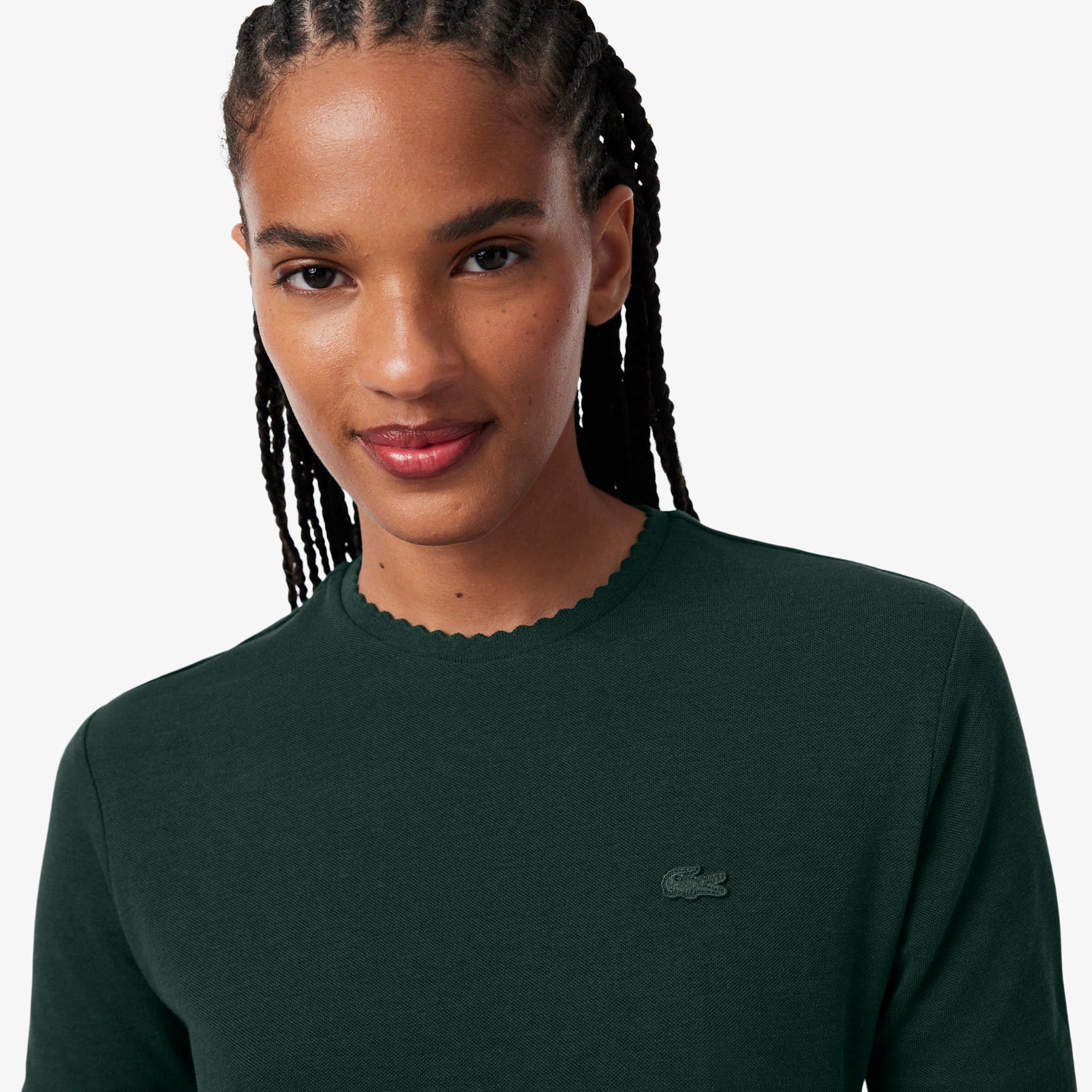 Áo Thun Lacoste Nữ Cổ Tròn Viền Lượn Sóng