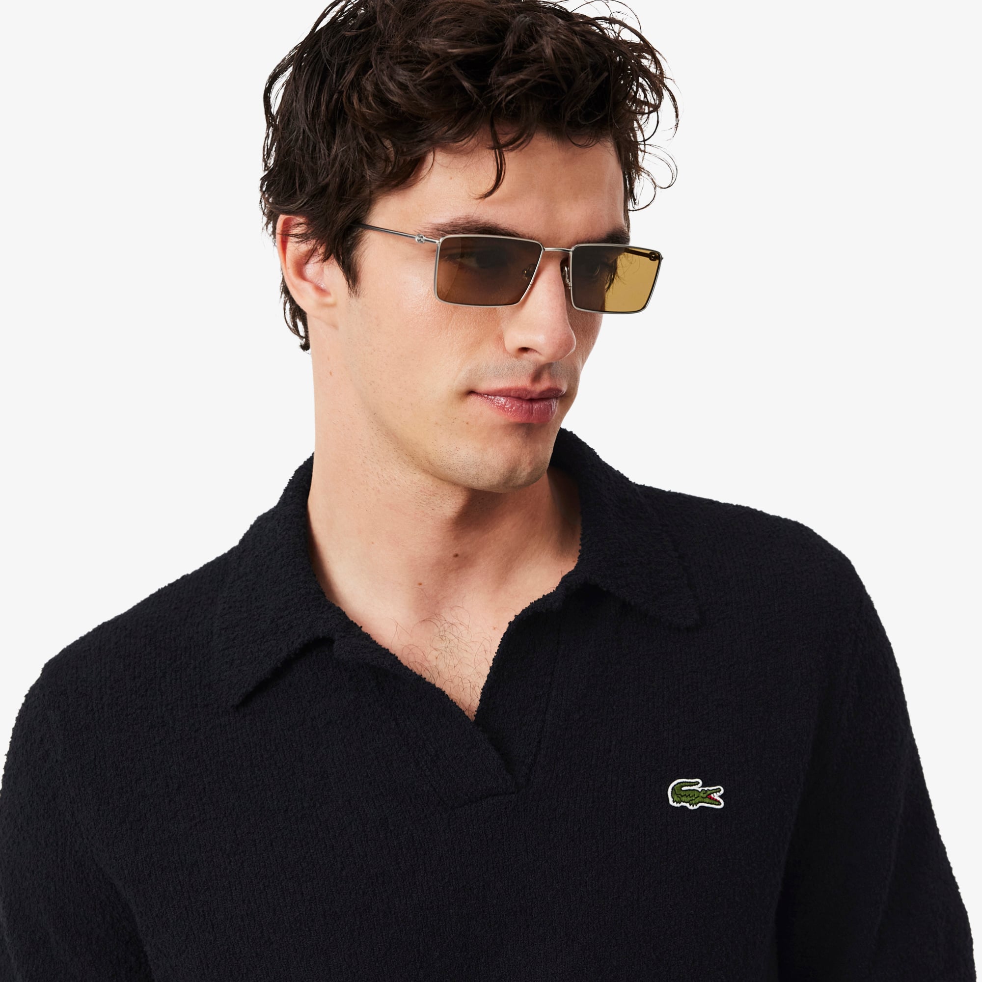 Áo Polo Len Lacoste Nam Dáng Cổ Điển Chất Liệu Bouclé Dệt