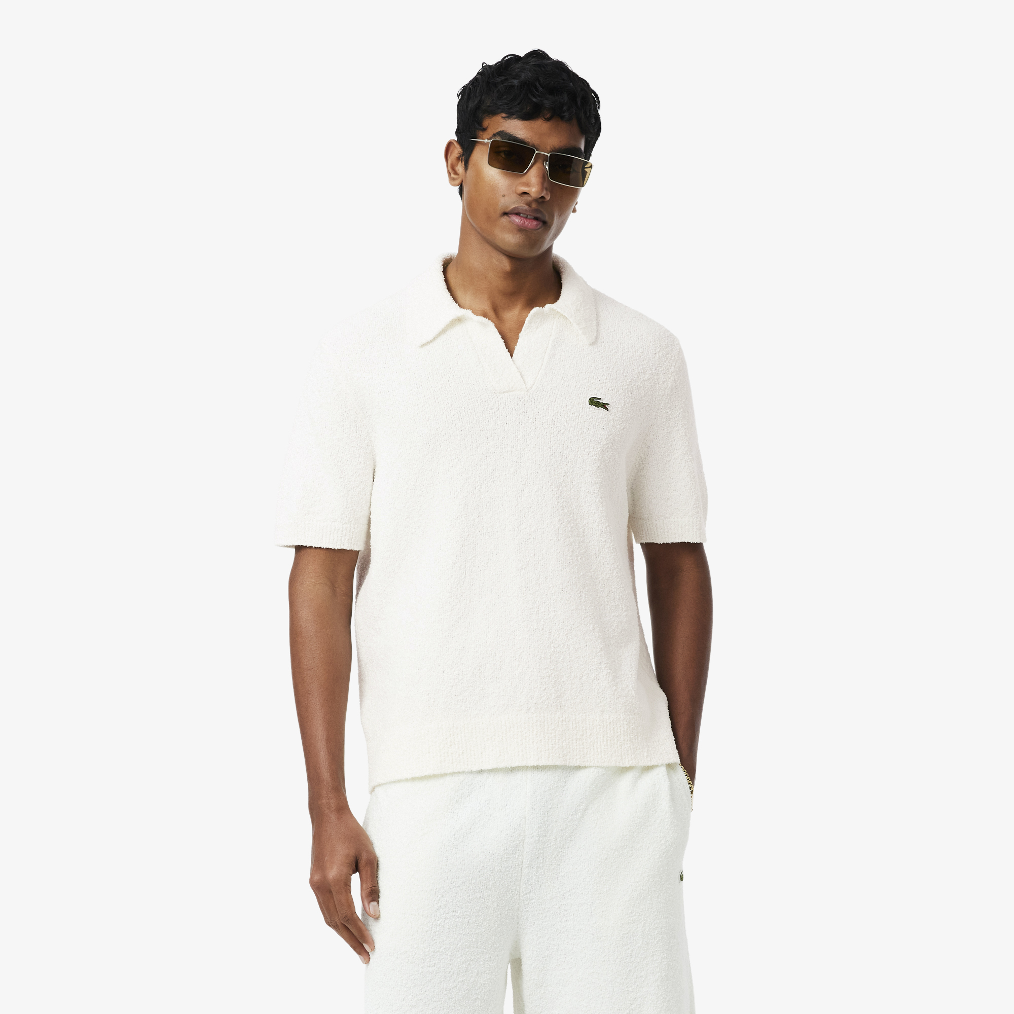 Áo Polo Len Lacoste Nam Dáng Cổ Điển Chất Liệu Bouclé Dệt