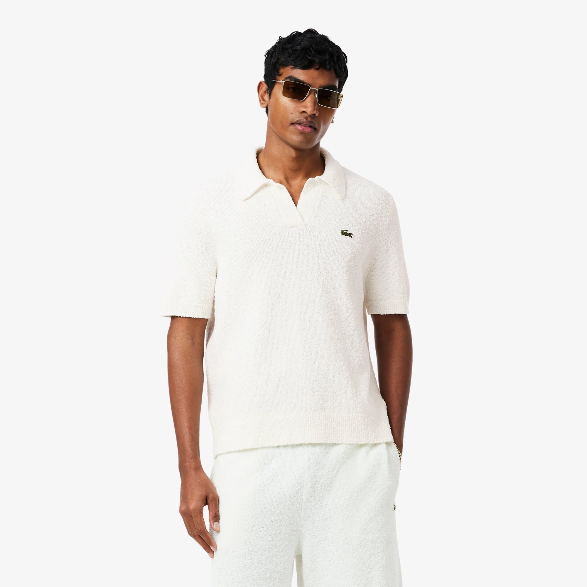 Áo Polo Len Lacoste Nam Dáng Cổ Điển Chất Liệu Bouclé Dệt