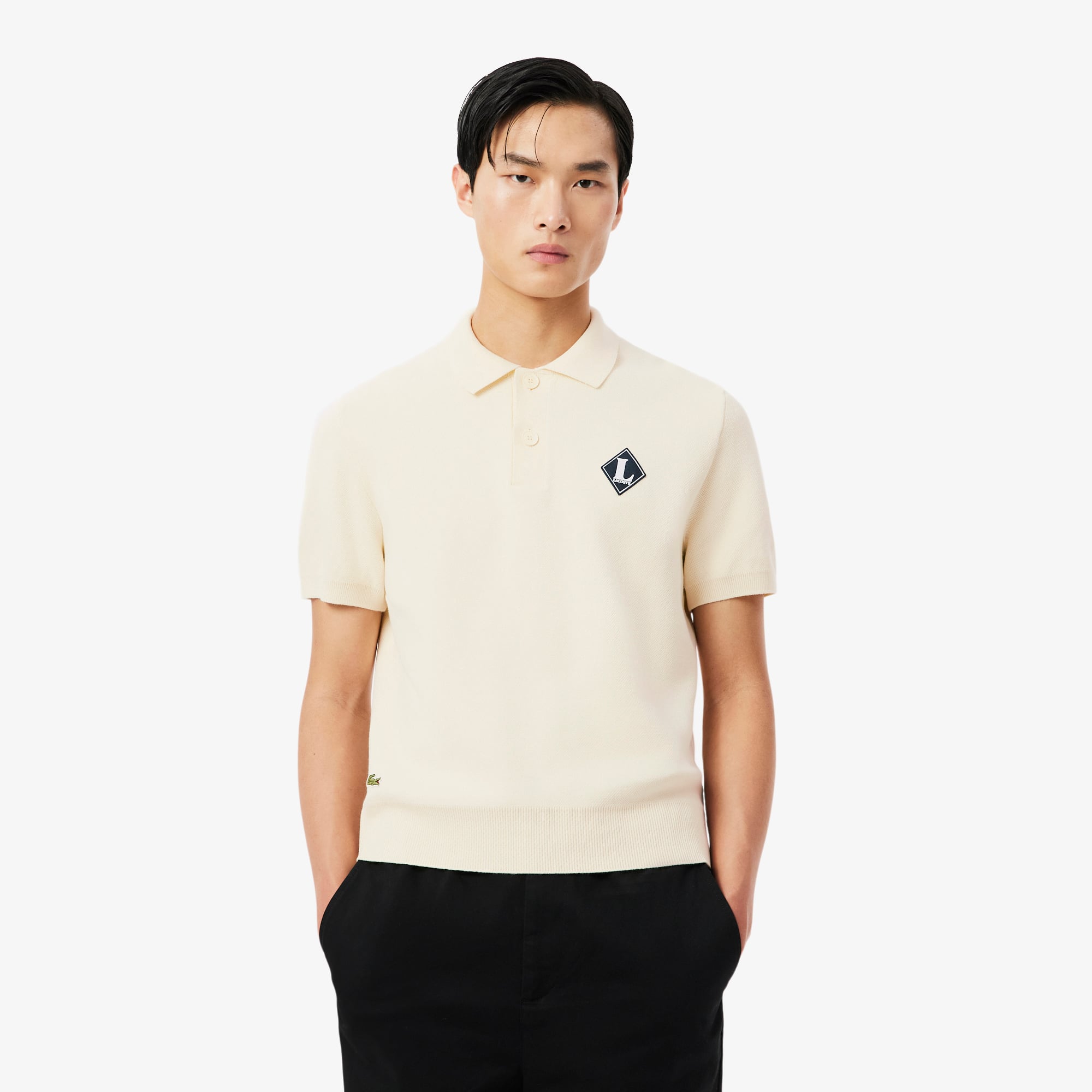 Áo Len Lacoste Nam Dáng Cổ Điển Sản Xuất Tại Pháp Cổ Polo Điểm Nhấn Huy Hiệu
