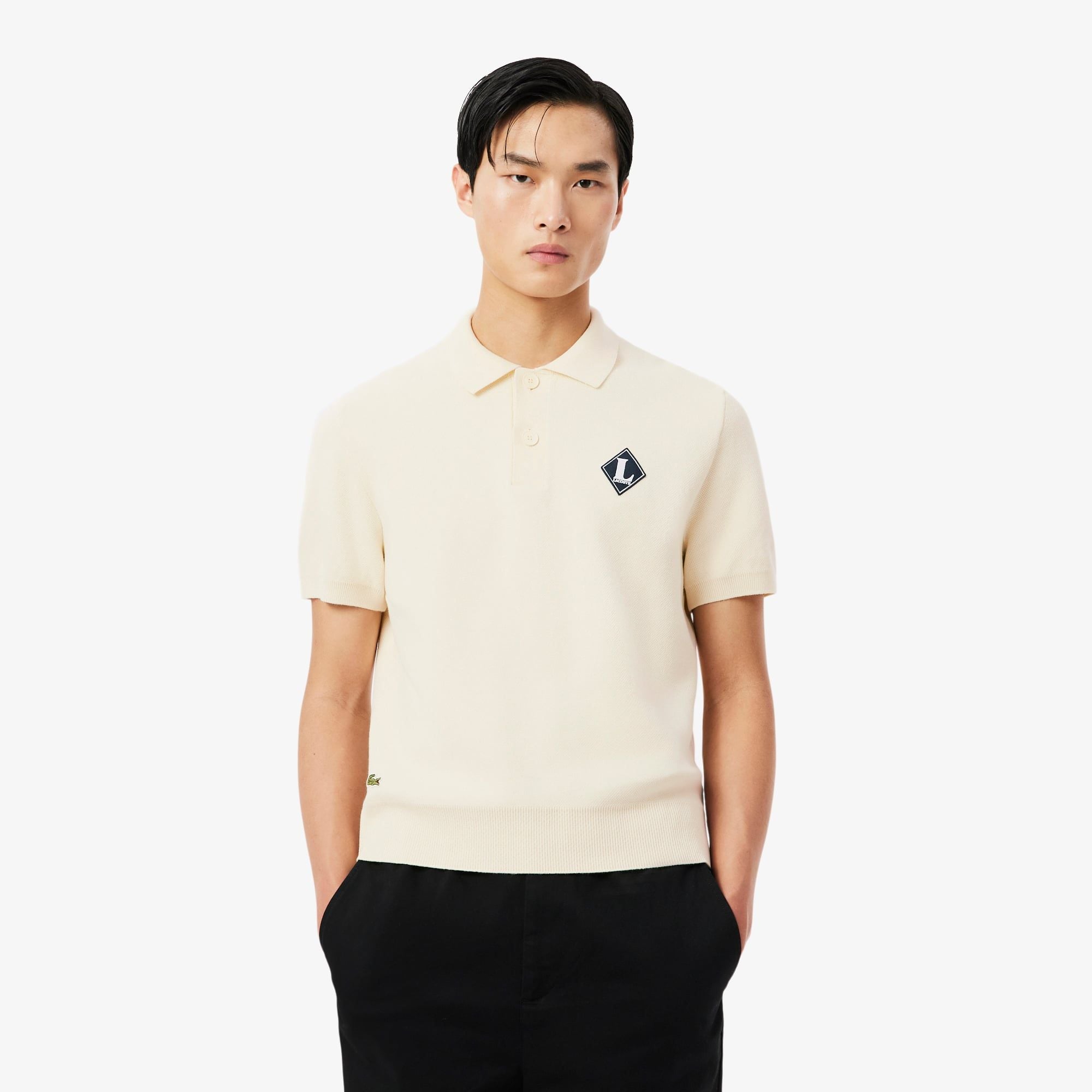 Áo Len Lacoste Nam Dáng Cổ Điển Sản Xuất Tại Pháp Cổ Polo Điểm Nhấn Huy Hiệu