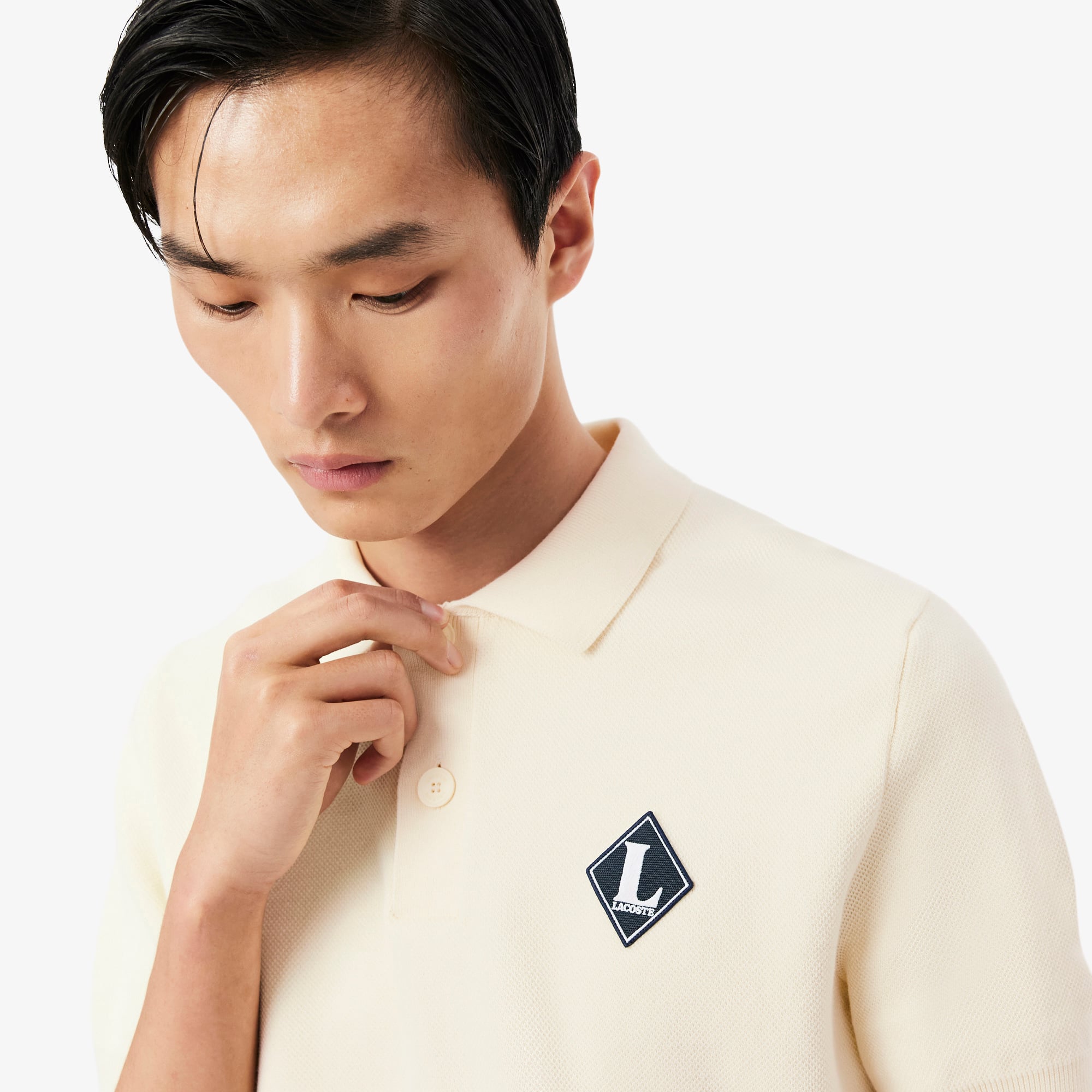 Áo Len Lacoste Nam Dáng Cổ Điển Sản Xuất Tại Pháp Cổ Polo Điểm Nhấn Huy Hiệu