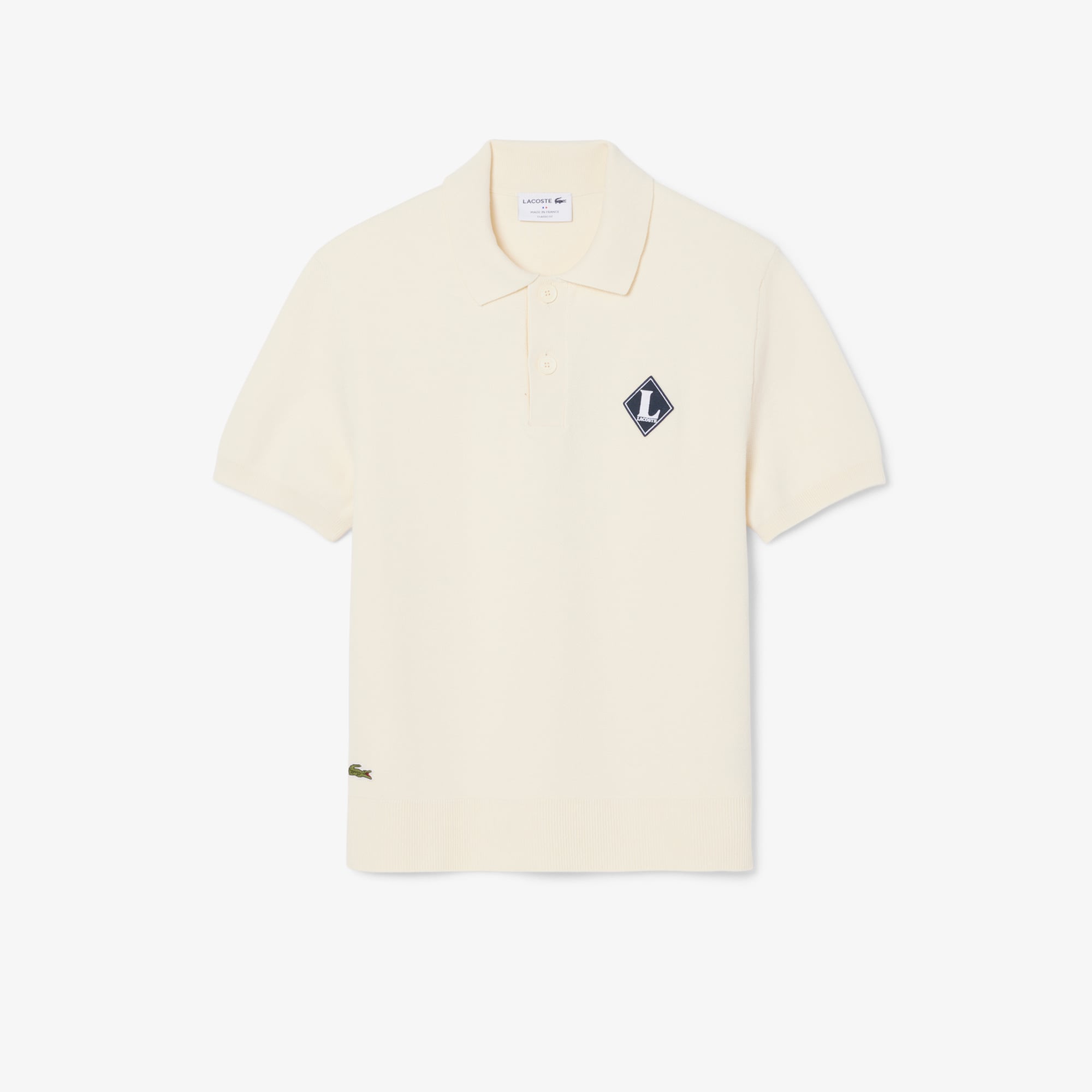 Áo Len Lacoste Nam Dáng Cổ Điển Sản Xuất Tại Pháp Cổ Polo Điểm Nhấn Huy Hiệu