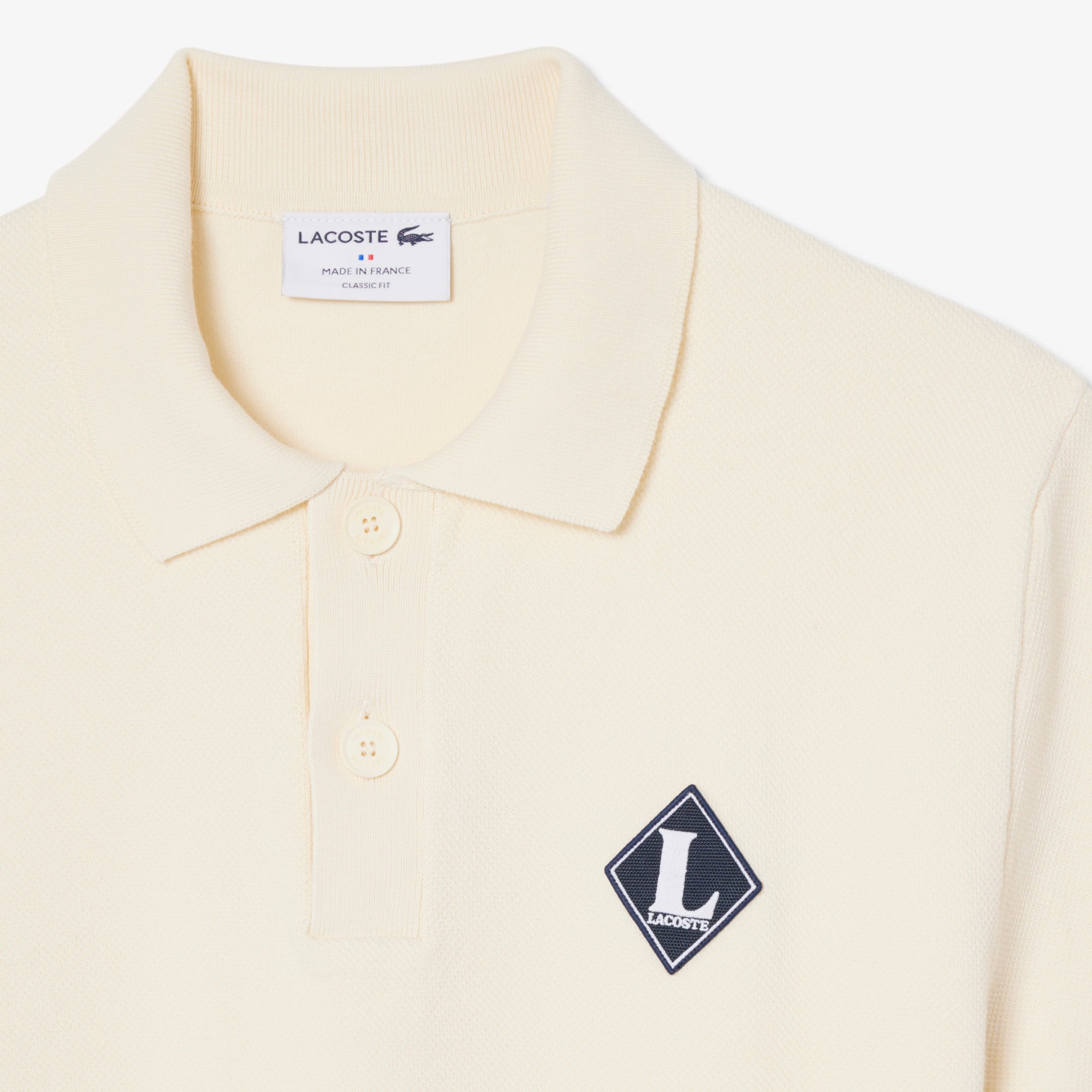 Áo Len Lacoste Nam Dáng Cổ Điển Sản Xuất Tại Pháp Cổ Polo Điểm Nhấn Huy Hiệu
