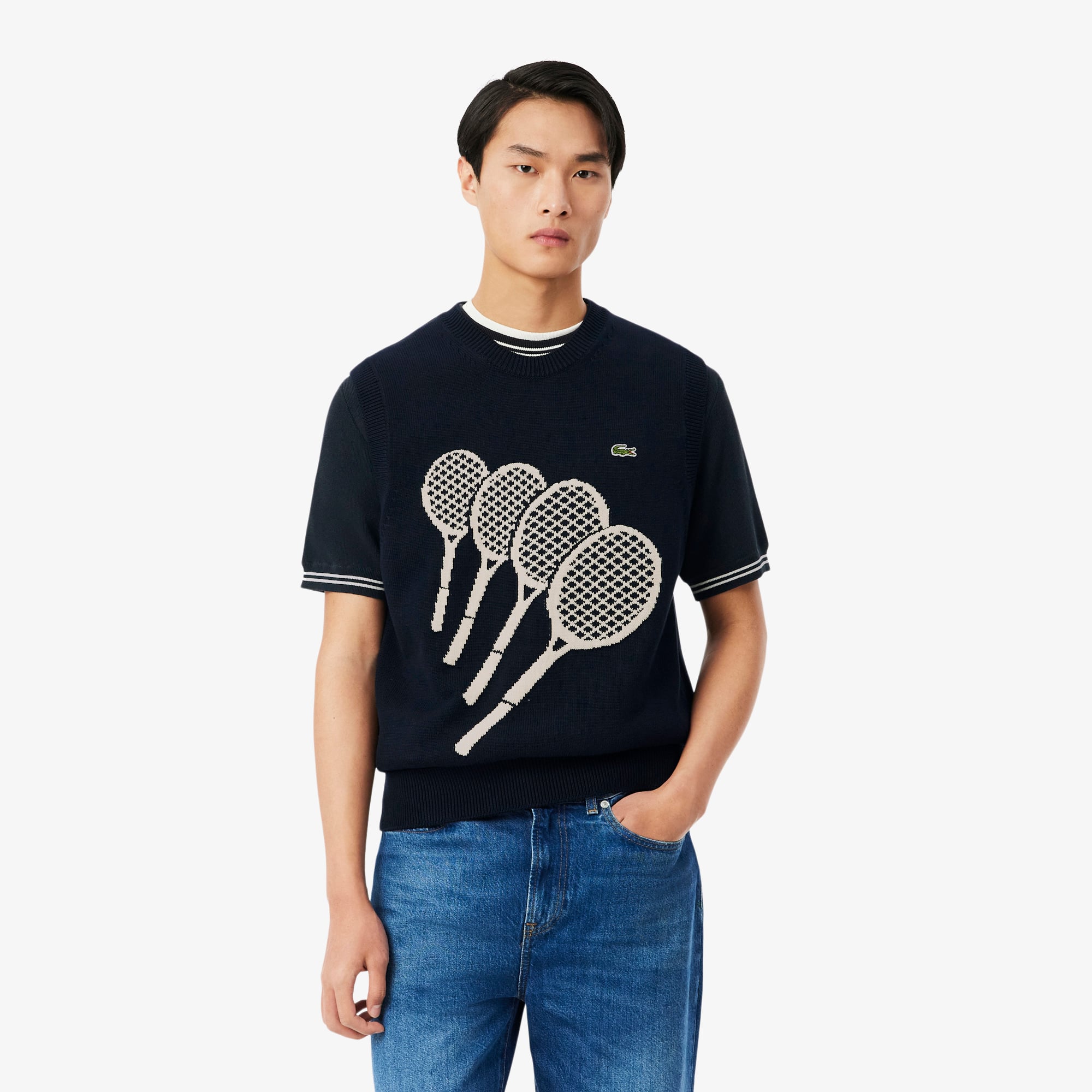 Áo Vest Len Lacoste Nam Dáng Suông Chất Liệu Cotton Dệt Nổi