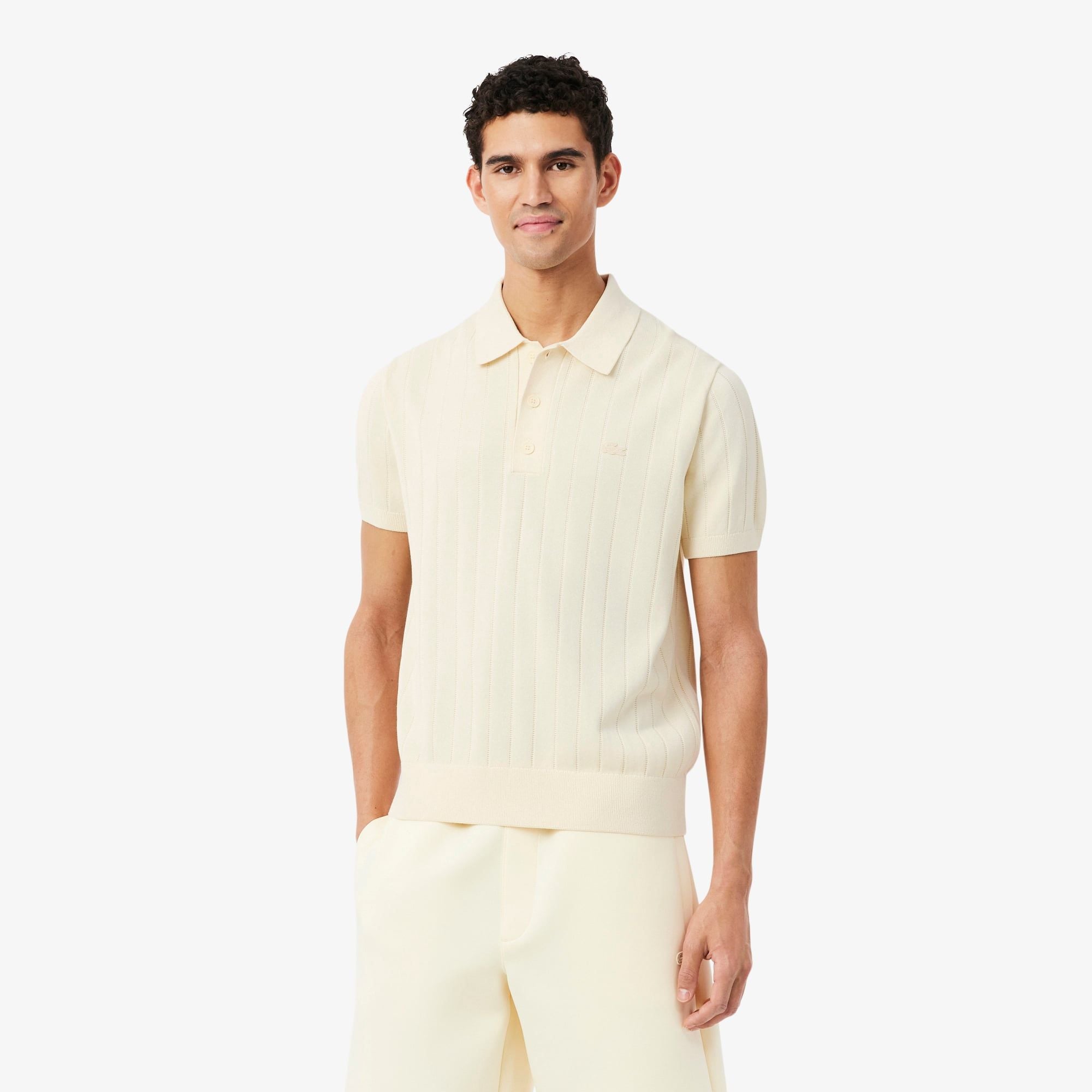 Áo Len Lacoste Nam Dáng Cổ Điển Dệt Gân Mềm Mại Cổ Polo