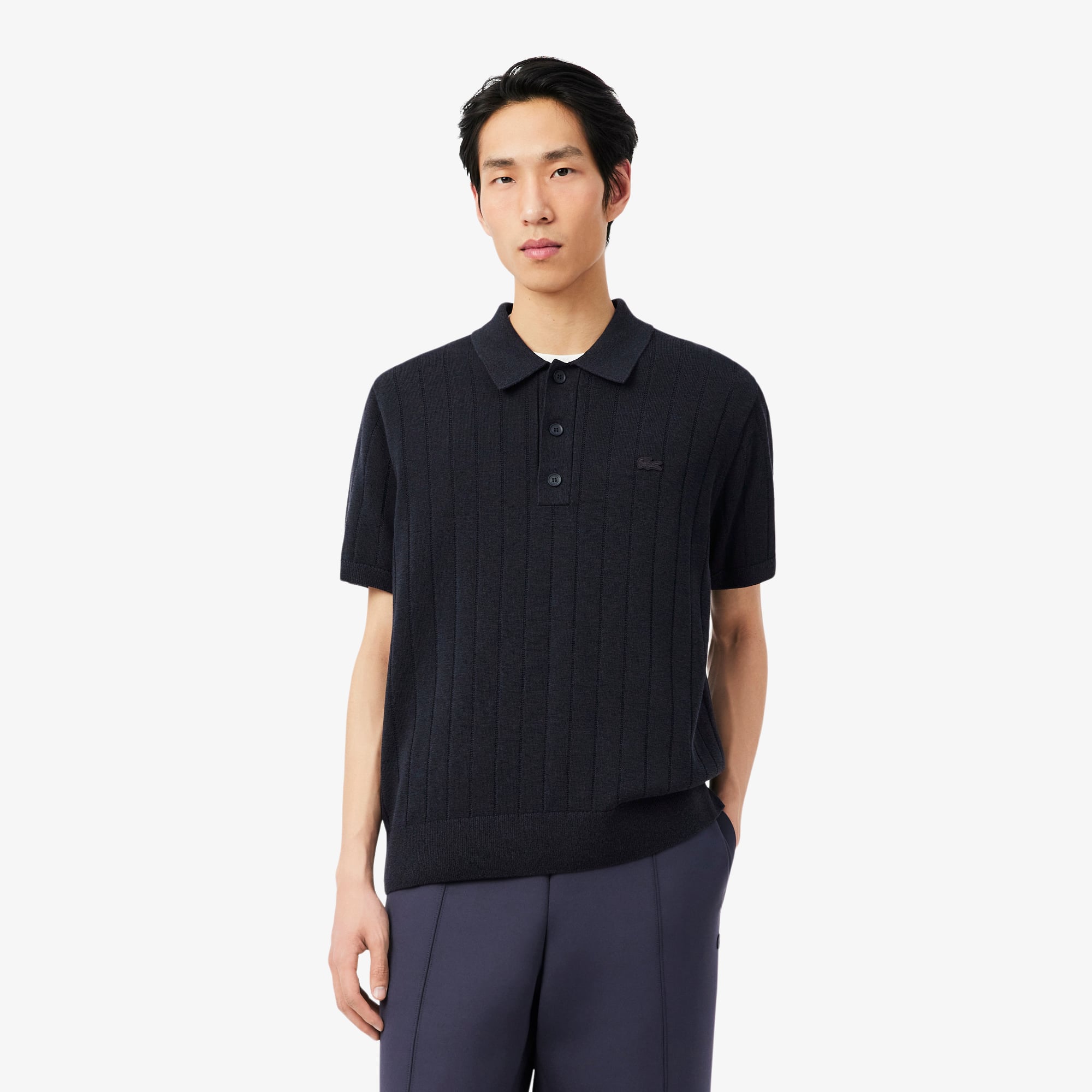 Áo Len Lacoste Nam Dáng Cổ Điển Dệt Gân Mềm Mại Cổ Polo