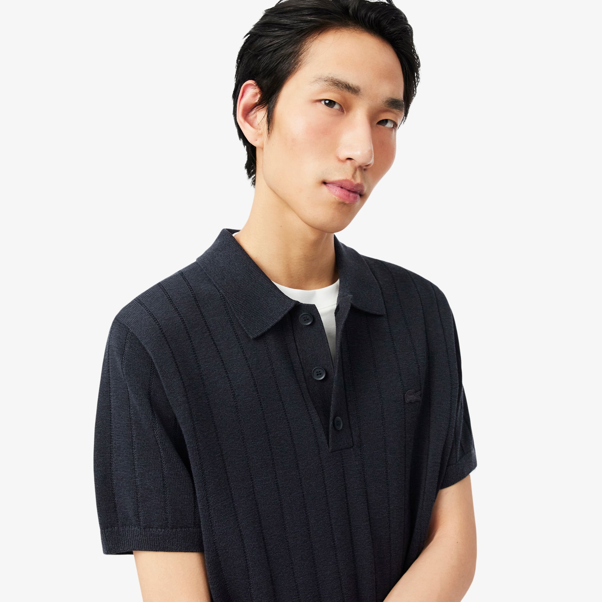 Áo Len Lacoste Nam Dáng Cổ Điển Dệt Gân Mềm Mại Cổ Polo