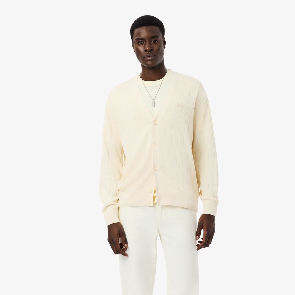 Áo Cardigan Lacoste Nam Dáng Cổ Điển Chất Liệu Pha Cotton Dệt Gân