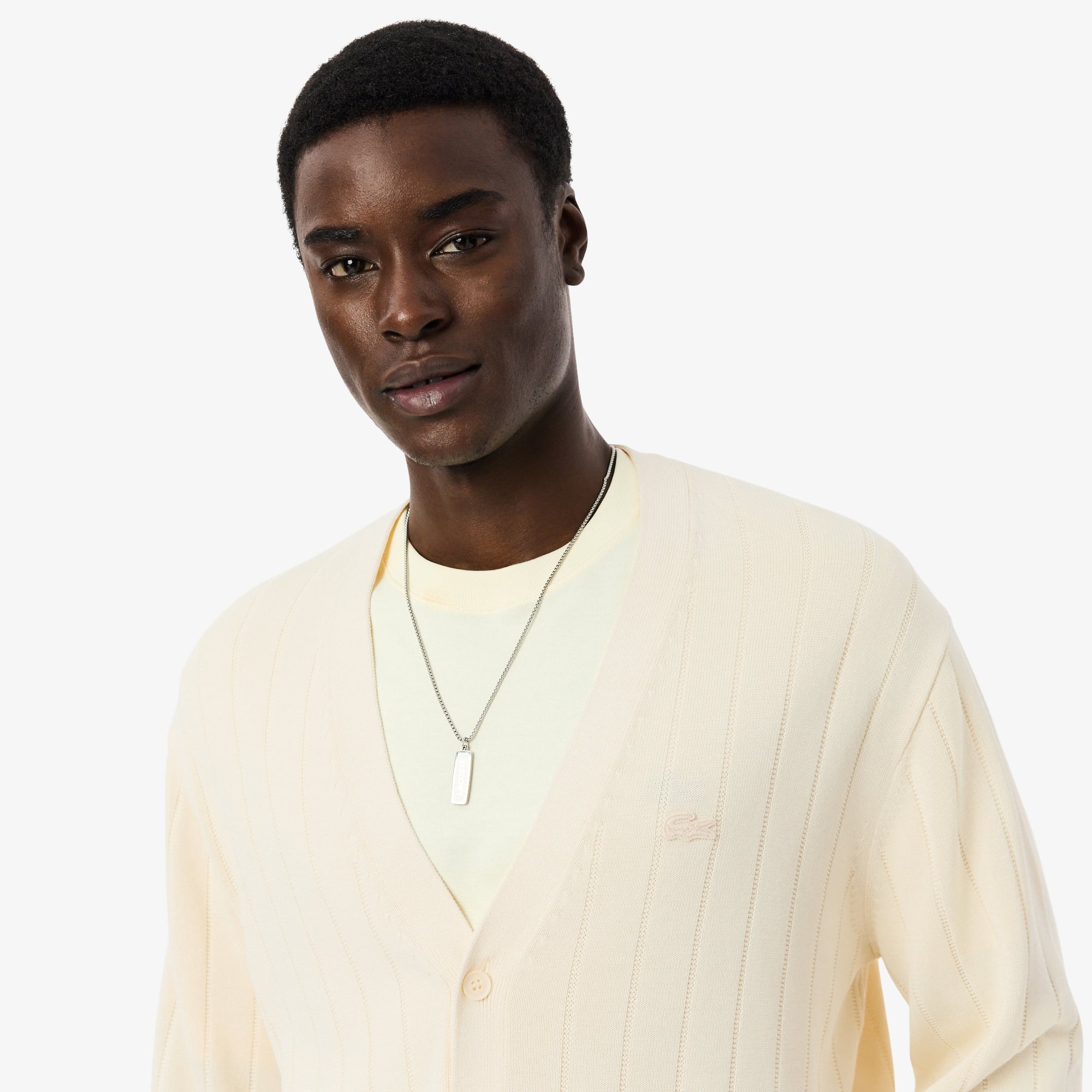 Áo Cardigan Lacoste Nam Dáng Cổ Điển Chất Liệu Pha Cotton Dệt Gân