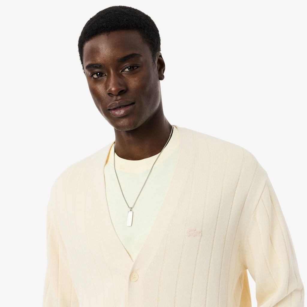 Áo Cardigan Lacoste Nam Dáng Cổ Điển Chất Liệu Pha Cotton Dệt Gân