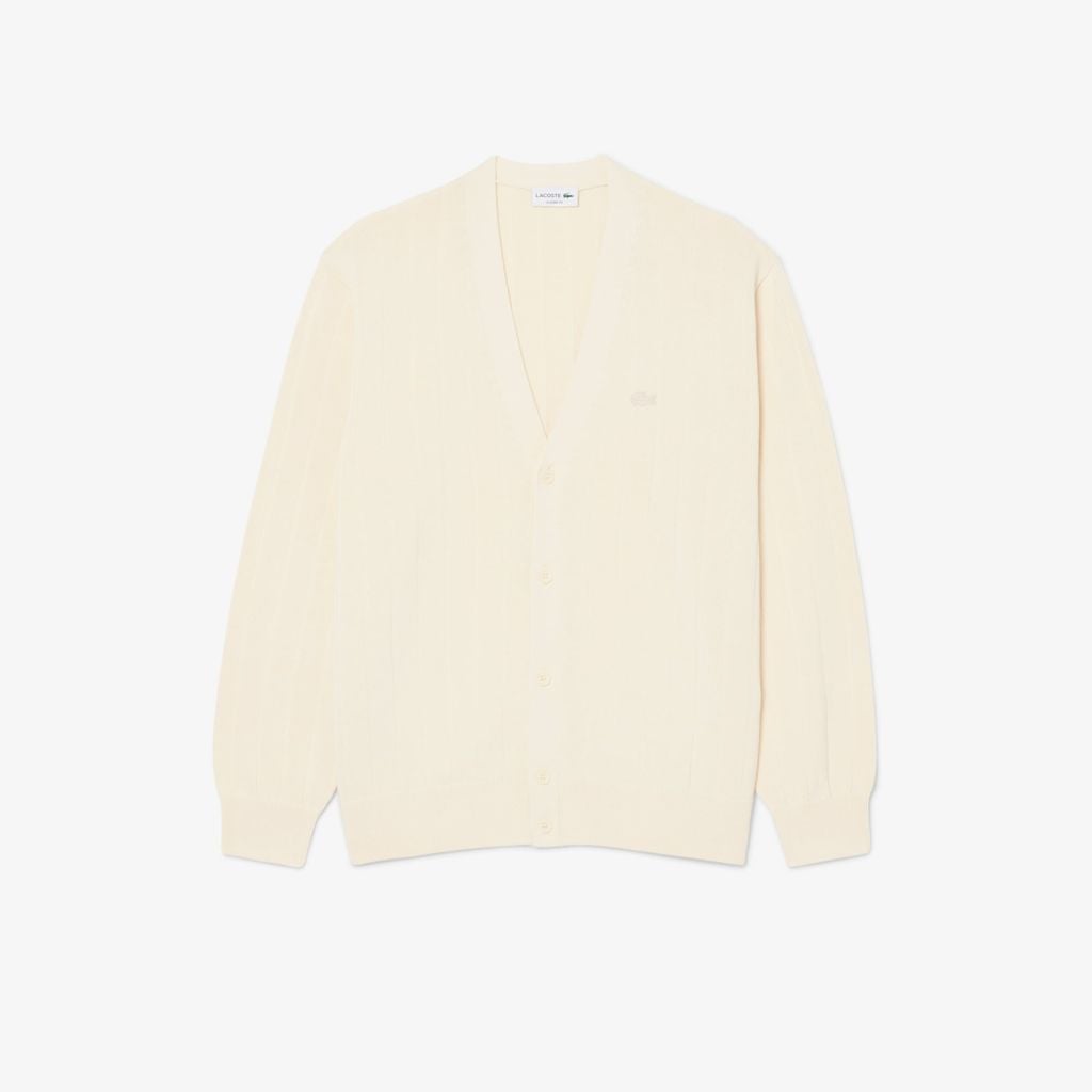 Áo Cardigan Lacoste Nam Dáng Cổ Điển Chất Liệu Pha Cotton Dệt Gân
