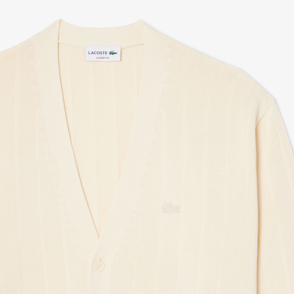Áo Cardigan Lacoste Nam Dáng Cổ Điển Chất Liệu Pha Cotton Dệt Gân