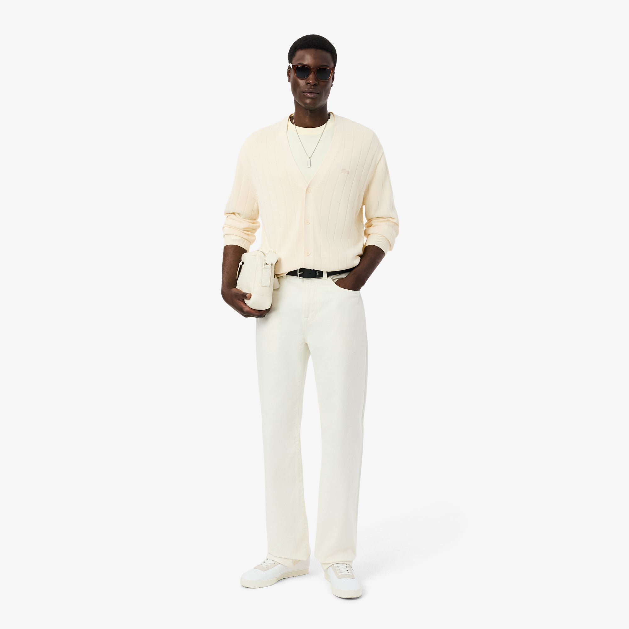 Áo Cardigan Lacoste Nam Dáng Cổ Điển Chất Liệu Pha Cotton Dệt Gân